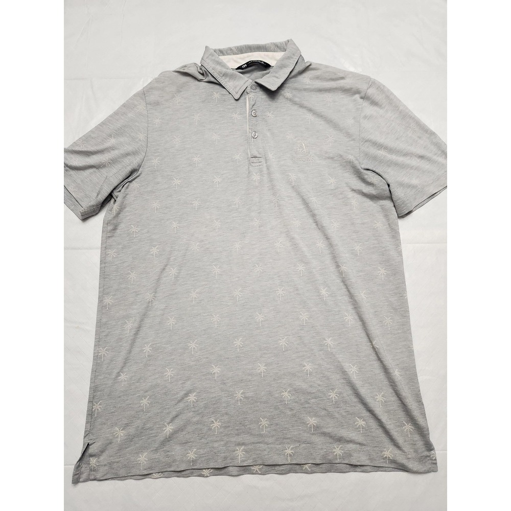 Travis Mathew Polo Shirt Mens Large Gray Palm Print Scottsdale Golf Performance